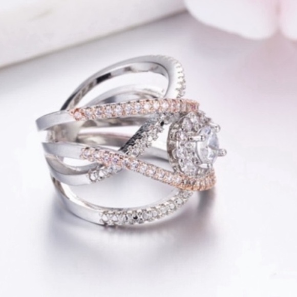 NEW 925 STERLING SILVER ROSE GOLD DIAMOND RING, BEAUTIFUL RING, SHINY RING - Picture 6 of 6